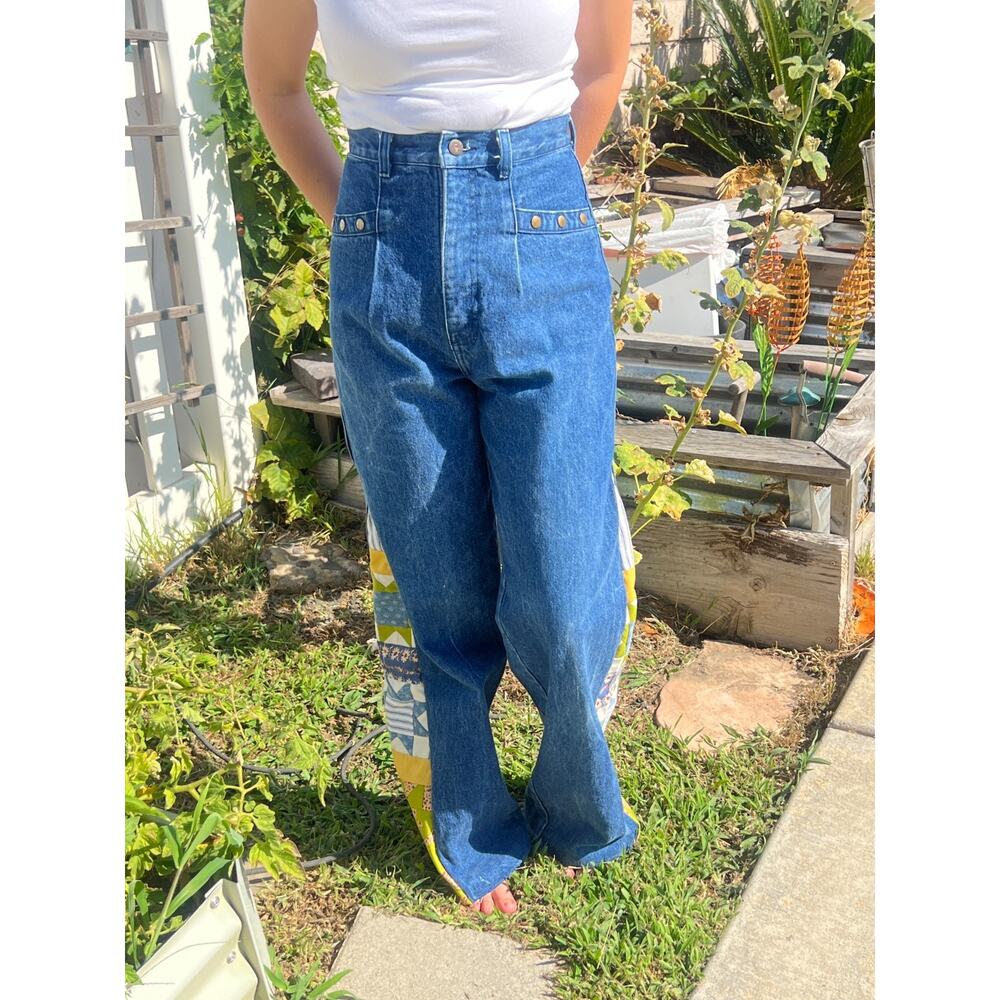 Vintage Womens Handmade Patchwork Quilted Jeans Sz 5 High Waist 24 Cowgirl Boho - Picture 7 of 11